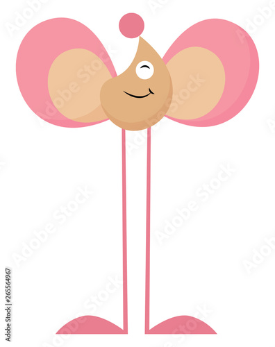 Cartoon one-eyed pink monster with long legs looks funny vector or color illustration