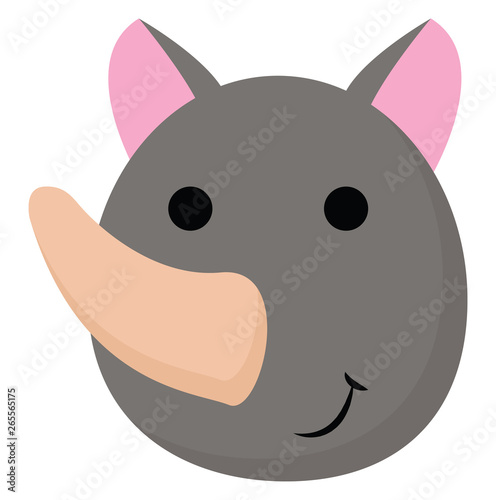 Cartoon face of a one-horned rhinoceros vector or color illustration