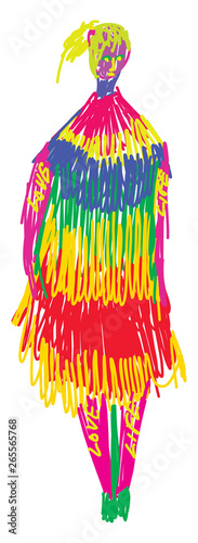Psychedelic artwork of a woman in color pencils vector or color illustration