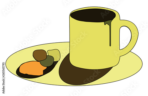 Clipart of yellow-colored coffee cup and saucer vector or color illustration