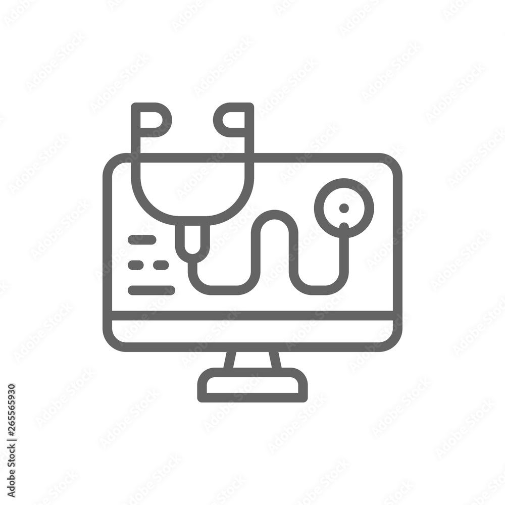 Computer treatment, antivirus, online consultant line icon. Computer treatment, antivirus, online consultant line icon.