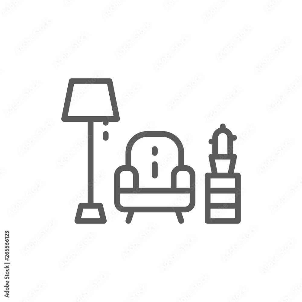 Armchair with lamp line icon. Armchair with lamp line icon.