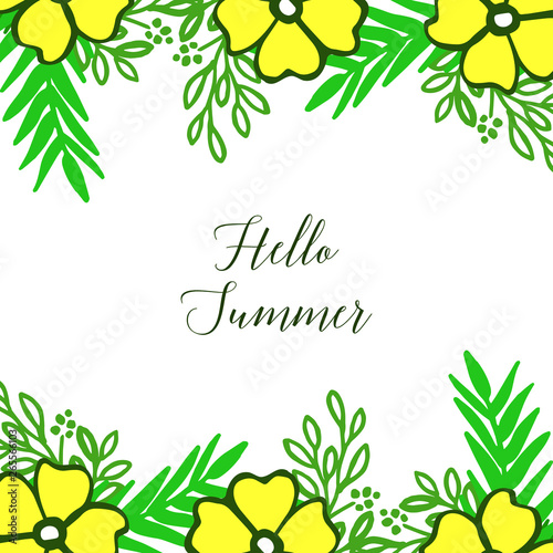 Vector illustration greeting card hello summer with crowd yellow flower frame