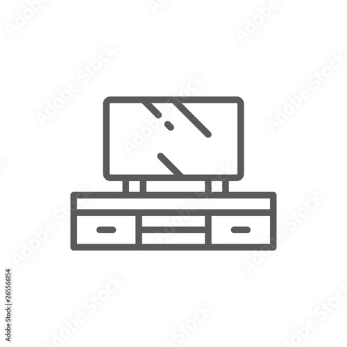 Television on nightstand line icon.