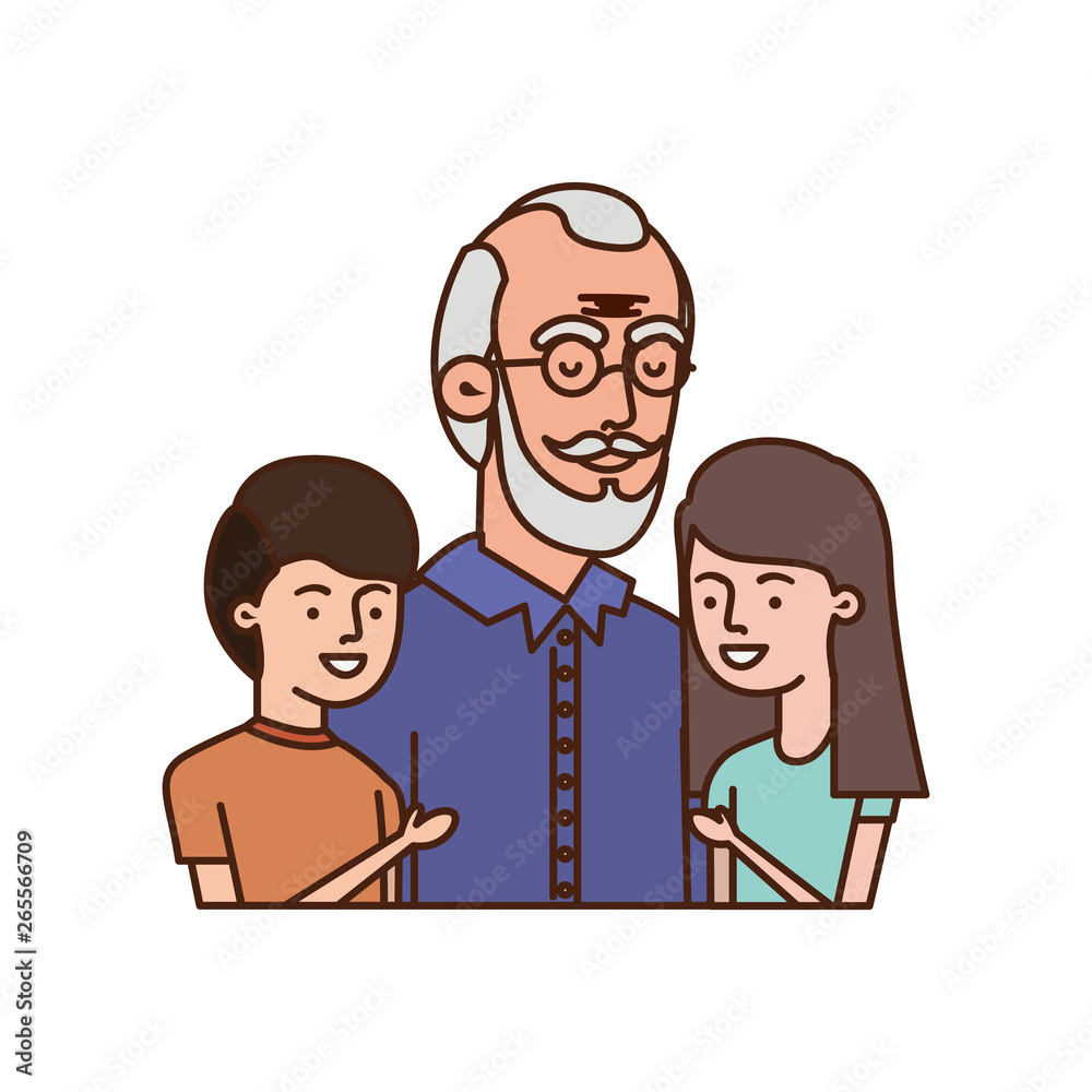 grandfather with children hugging avatar character grandfather with children hugging avatar character