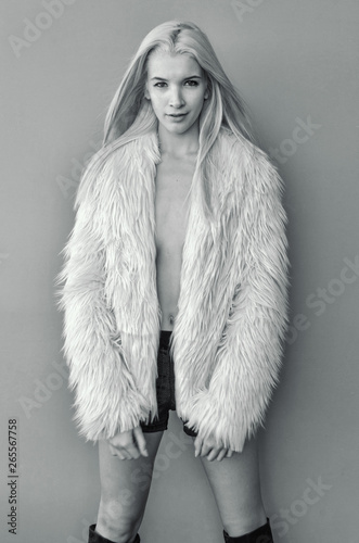 Black and white portrait of a young Fashion Model posing