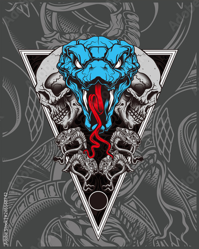 skull with snake hand drawing vector