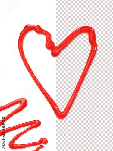 Realistic 3d illustration of ketchup. red heart-shaped tomato sauce on a white background. Pasta condiment vector illustration. Top view