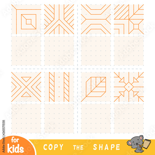 Copy the picture, education game for children. Draw geometric and natural ornaments