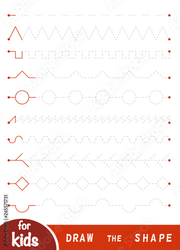 Draw the shapes, education game for children. Set of ornaments for training handwriting