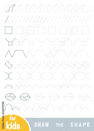 Draw the shapes, education game for children. Set of ornaments for training handwriting