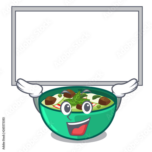 Up board green churry served in cartoon bowl