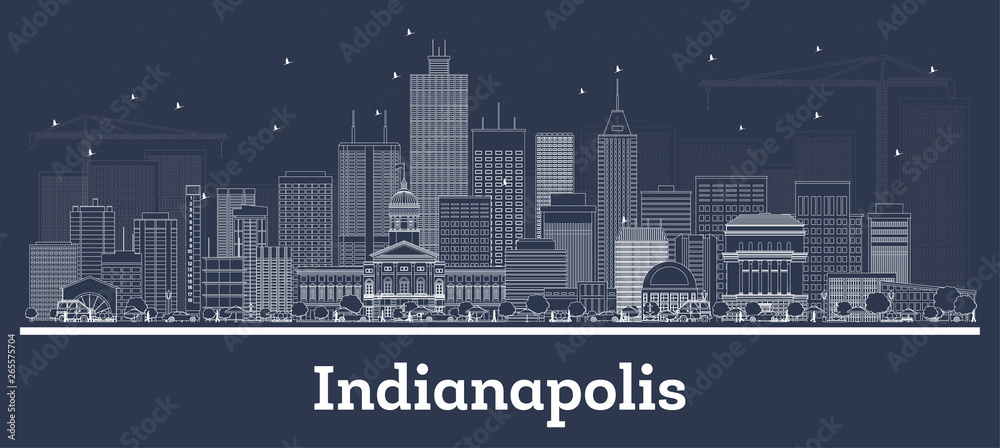 Outline Indianapolis Indiana City Skyline with White Buildings.