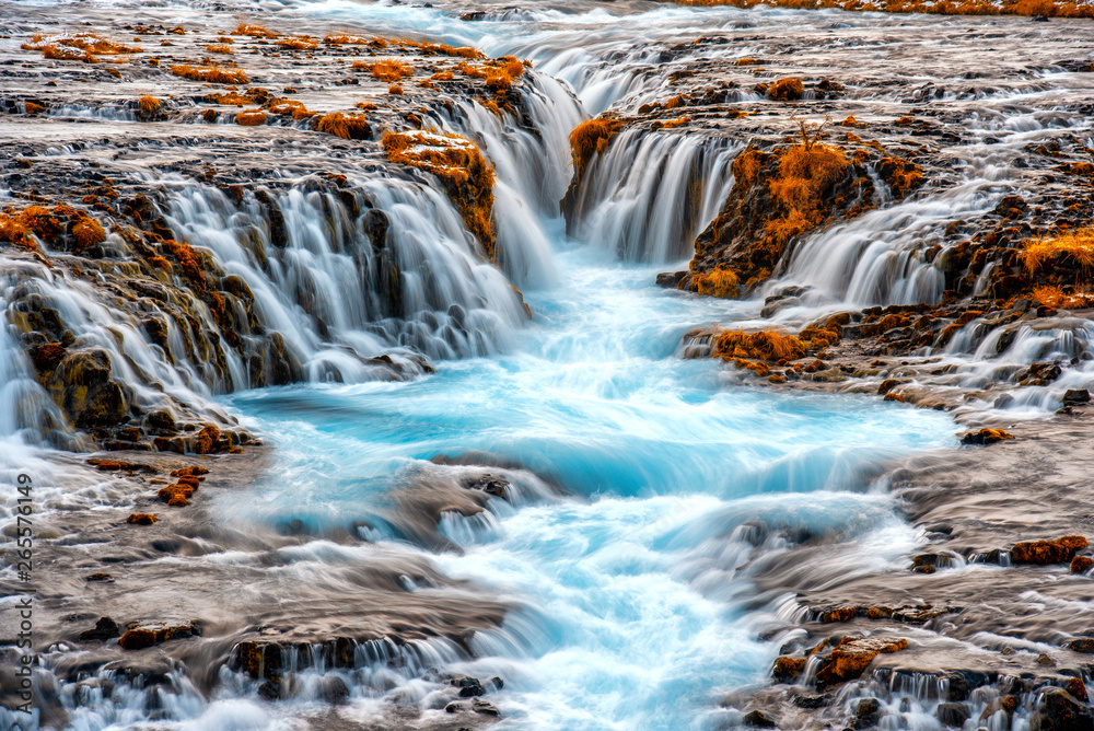 Fototapeta premium Beautiful Bruarfoss waterfall with turquoise water in Iceland.