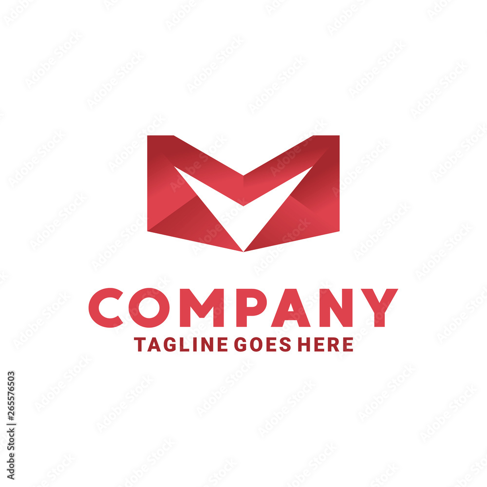 Letter M Logo Geometry With Red Color Flat Letter M Logo Geometry With Red Color Flat