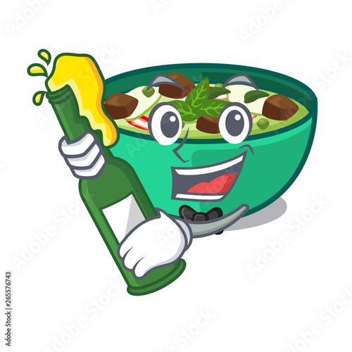 With beer green churry isolated with the cartoon