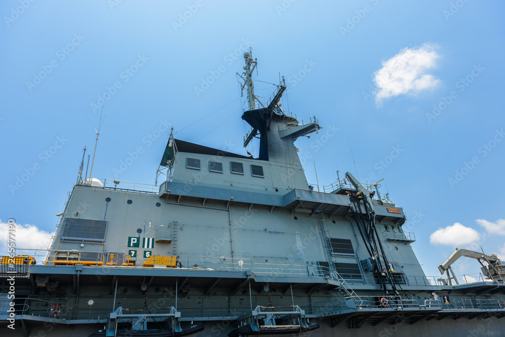 Close-up pictures of the Chakri Naruebet boat, battleship from the Thai port at Sattahip