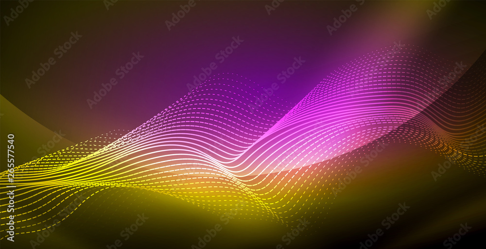 Glowing abstract wave on dark, shiny motion, magic space light. Techno abstract background Glowing abstract wave on dark, shiny motion, magic space light. Techno abstract background