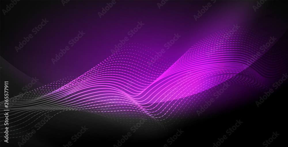 Glowing abstract wave on dark, shiny motion, magic space light. Techno abstract background Glowing abstract wave on dark, shiny motion, magic space light. Techno abstract background