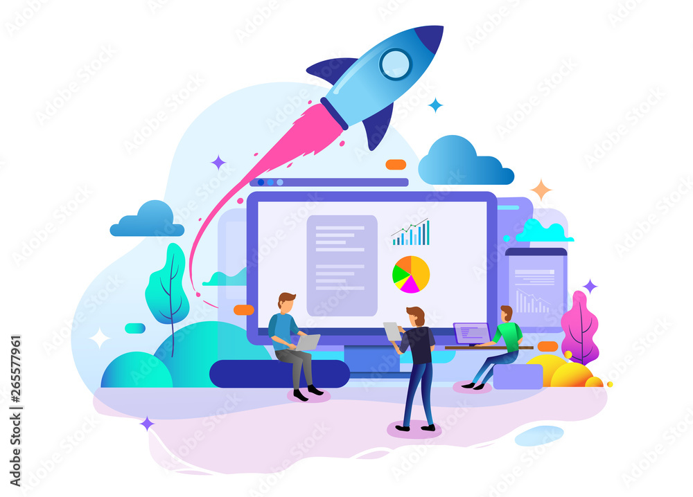 Landing page design concept of Startup Business, business strategy, analytics and brainstorming. Vector illustration concepts for website design ui/ux and mobile website development. - obrazy, fototapety, plakaty 