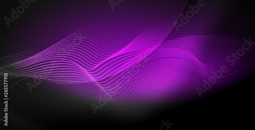 Glowing abstract wave on dark  shiny motion  magic space light. Techno abstract background