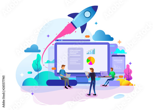 Landing page design concept of Startup Business, business strategy, analytics and brainstorming. Vector illustration concepts for website design ui/ux and mobile website development. photo
