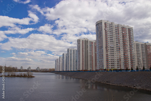  high multi-storey residential buildings on the river Bank