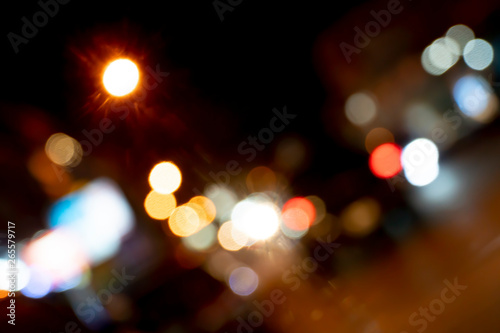 Bokeh light on the night street, tilted view.