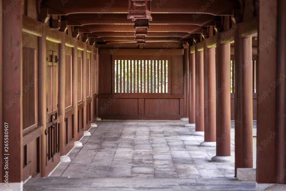 Fototapeta premium wood pavilion walkway in Chi Lin Nunnery, Hong Kong