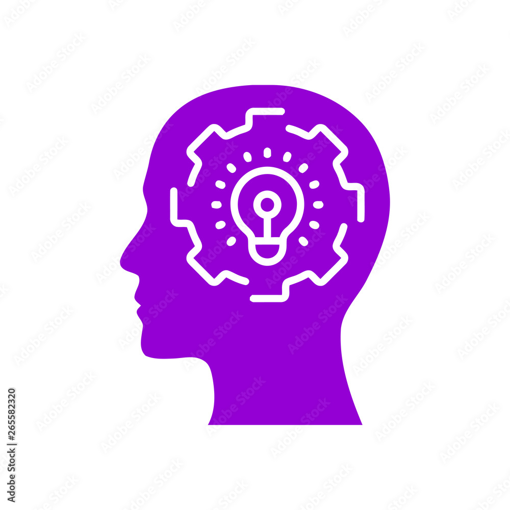 digital human head, brain, technology, head, memory, creative technology mind, artificial intelligence dark violet color icon