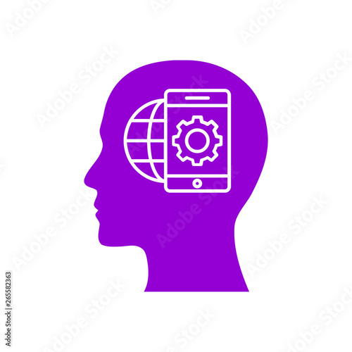digital human head, brain, technology, head, memory, creative technology mind, artificial intelligence dark violet color icon