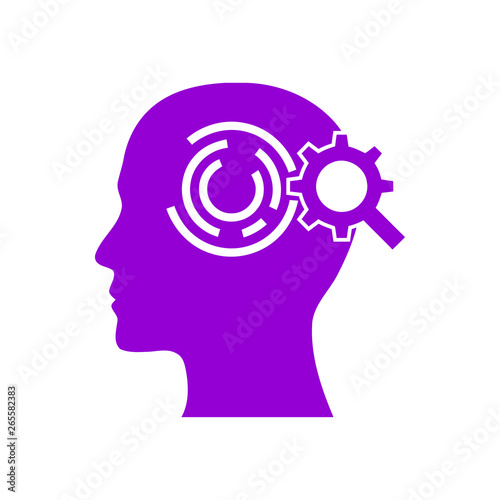 digital human head, brain, technology, head, memory, creative technology mind, artificial intelligence dark violet color icon