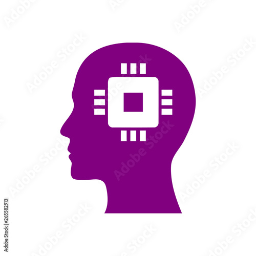 digital human head, brain, technology, head, memory, creative technology mind, artificial intelligence purple color icon