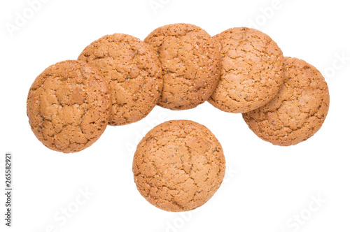 Group of homemade oatmeal cookies isolated on white background