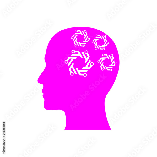 digital human head, brain, technology, head, memory, creative technology mind, artificial intelligence magenta color icon