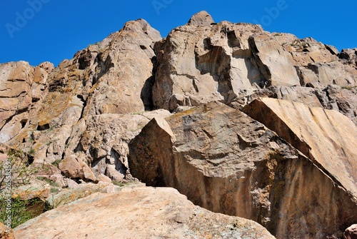 Buddhist rock drawings from 15th century at Tamgaly-Tas on Ili River near Almaty  Kazakhstan