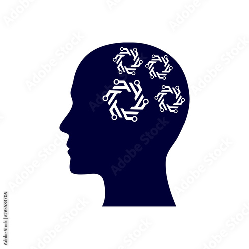 digital human head, brain, technology, head, memory, creative technology mind, artificial intelligence navy blue icon
