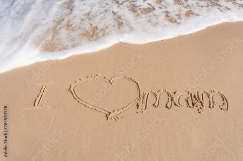 The inscription on the sea wet sand