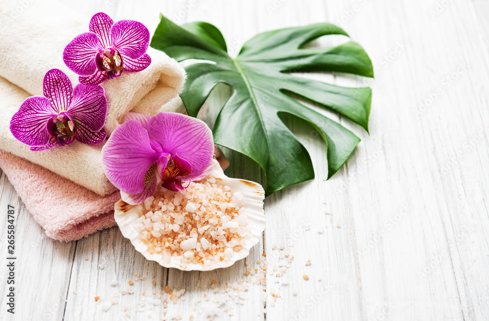 Fototapeta premium Natural spa ingredients with orchid flowers