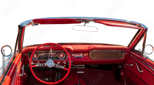 interior of classic retro convertible on a white background
