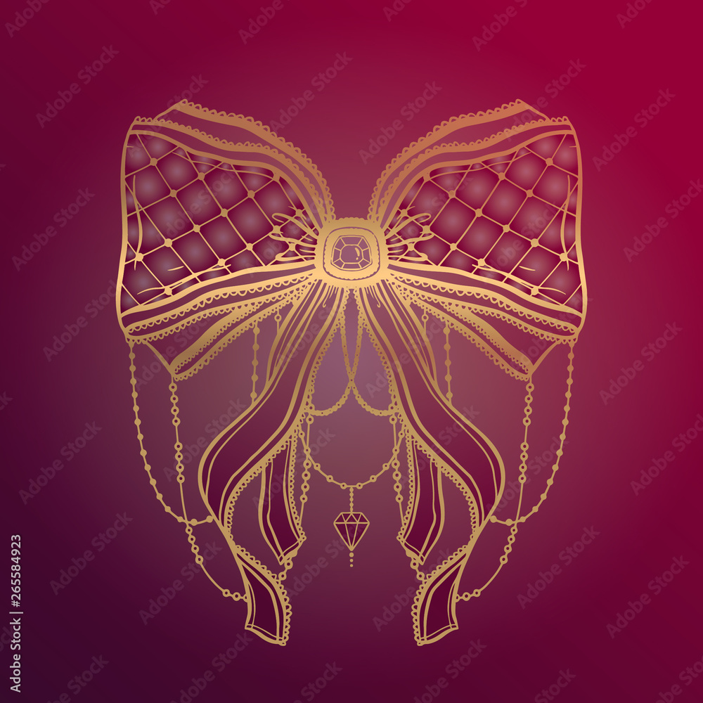 Gothic bow red tattoo motif. Gold color graphic in red background. Gothic bow red tattoo motif. Gold color graphic in red background.