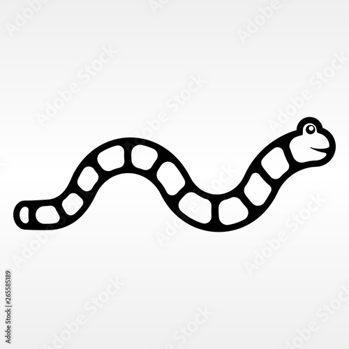 Worm black icon. Smiling cartoon earthworm.