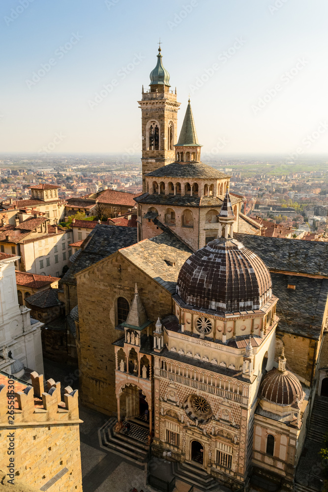 Obraz premium Panoramic view of Bergamo upper city from the city hall bell tower. 