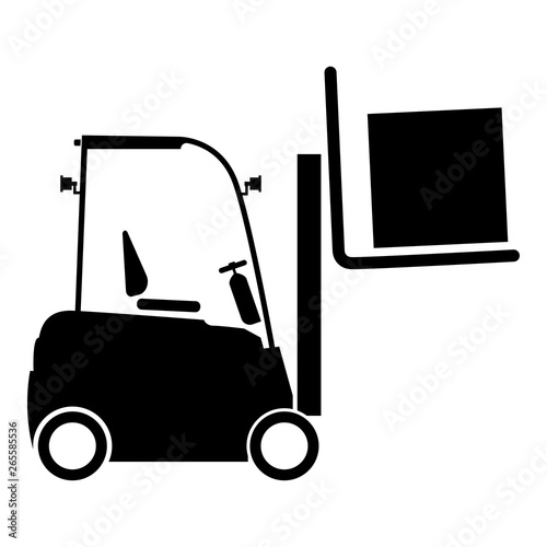 Forklifts truck Lifting machine Cargo lift machine Cargo transportation concept icon black color vector illustration flat style image