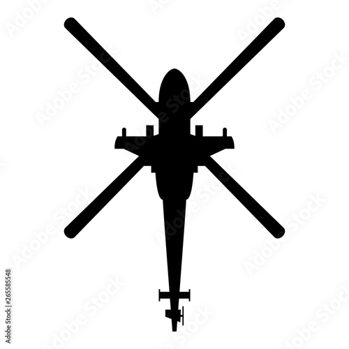 Helicopter top view Battle helicopter icon black color vector illustration flat style image