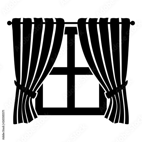 Curtains and window Interior concept Home window view decoration Waving curtains on window icon black color vector illustration flat style image