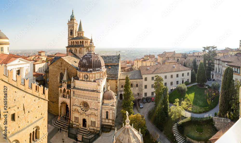 Panoramic view of Bergamo upper city from the city hall bell tower. 