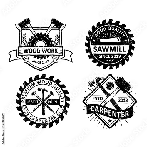 Set of vintage carpentry and mechanic labels, emblems and logo