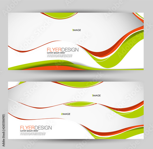 Banner for advertisement. Flyer design or web template set. Vector illustration commercial promotion background. Green and orange color.