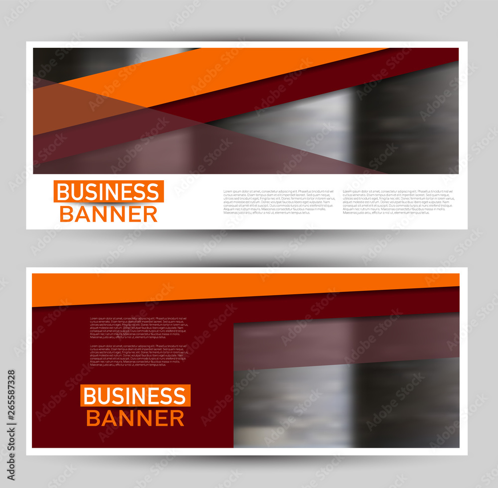 Fototapeta premium Banner for advertisement. Flyer design or web template set. Vector illustration commercial promotion background. Red and orange color.
